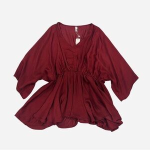 Glam Deep Red V-Neck Blouse
